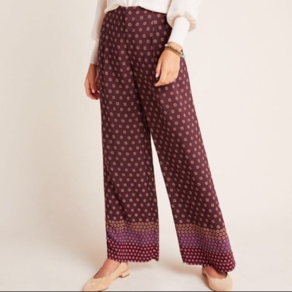 Anthropologie Pants - Anthropologie Marsden Maroon Print Wide Leg Pants